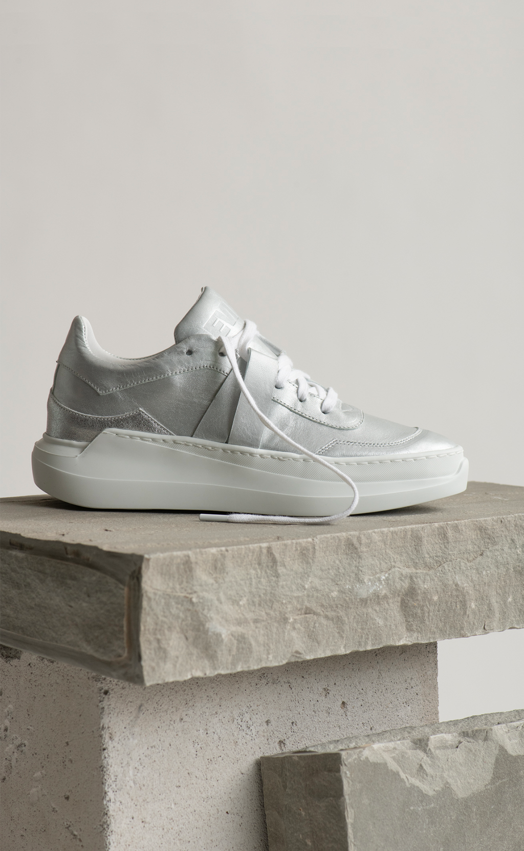 EVI G2 Women’s Collection – metallic silver Made in France sneakers in nappa and mirrored leather, premium feminine design