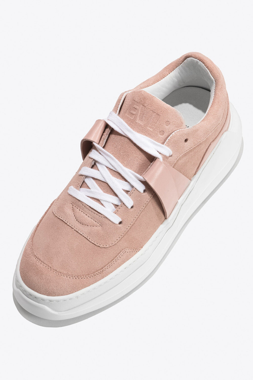 Sneakers artisanales made in france EVI G025 Rose Quartz en cuir velours et cuir nappa rose
