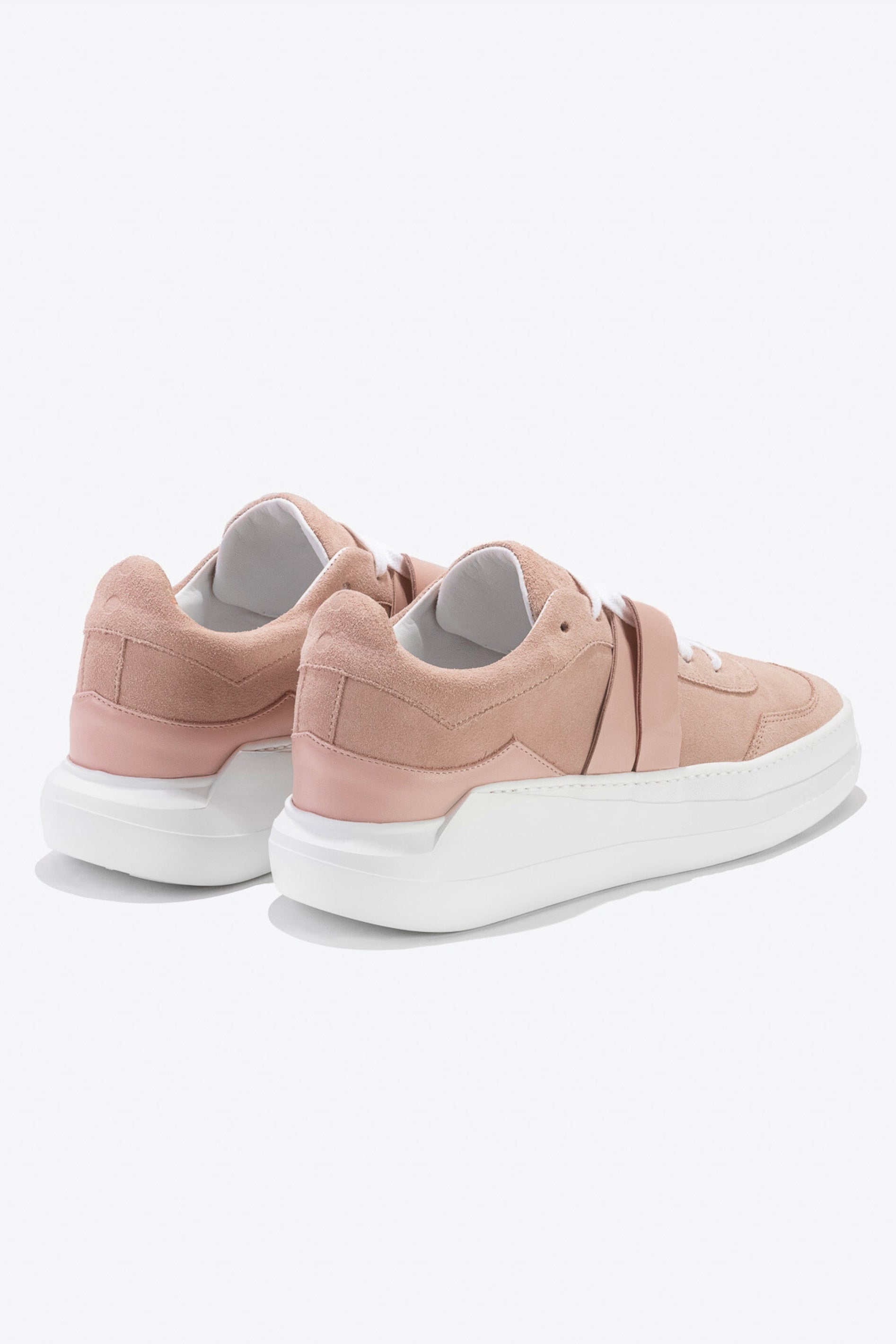 Sneakers artisanales made in france EVI G025 Rose Quartz en cuir velours et cuir nappa rose