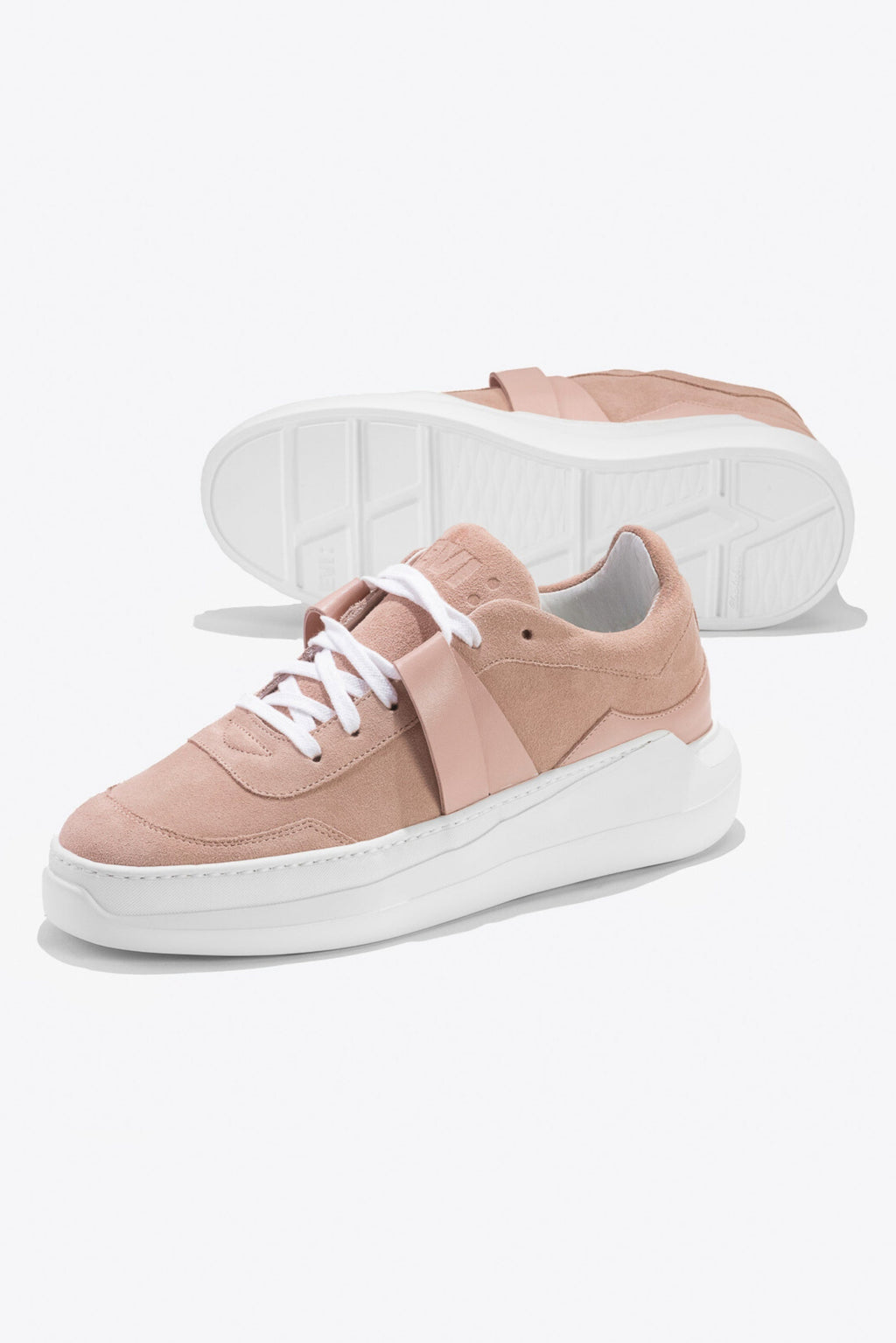 Sneakers artisanales made in france EVI G025 Rose Quartz en cuir velours et cuir nappa rose