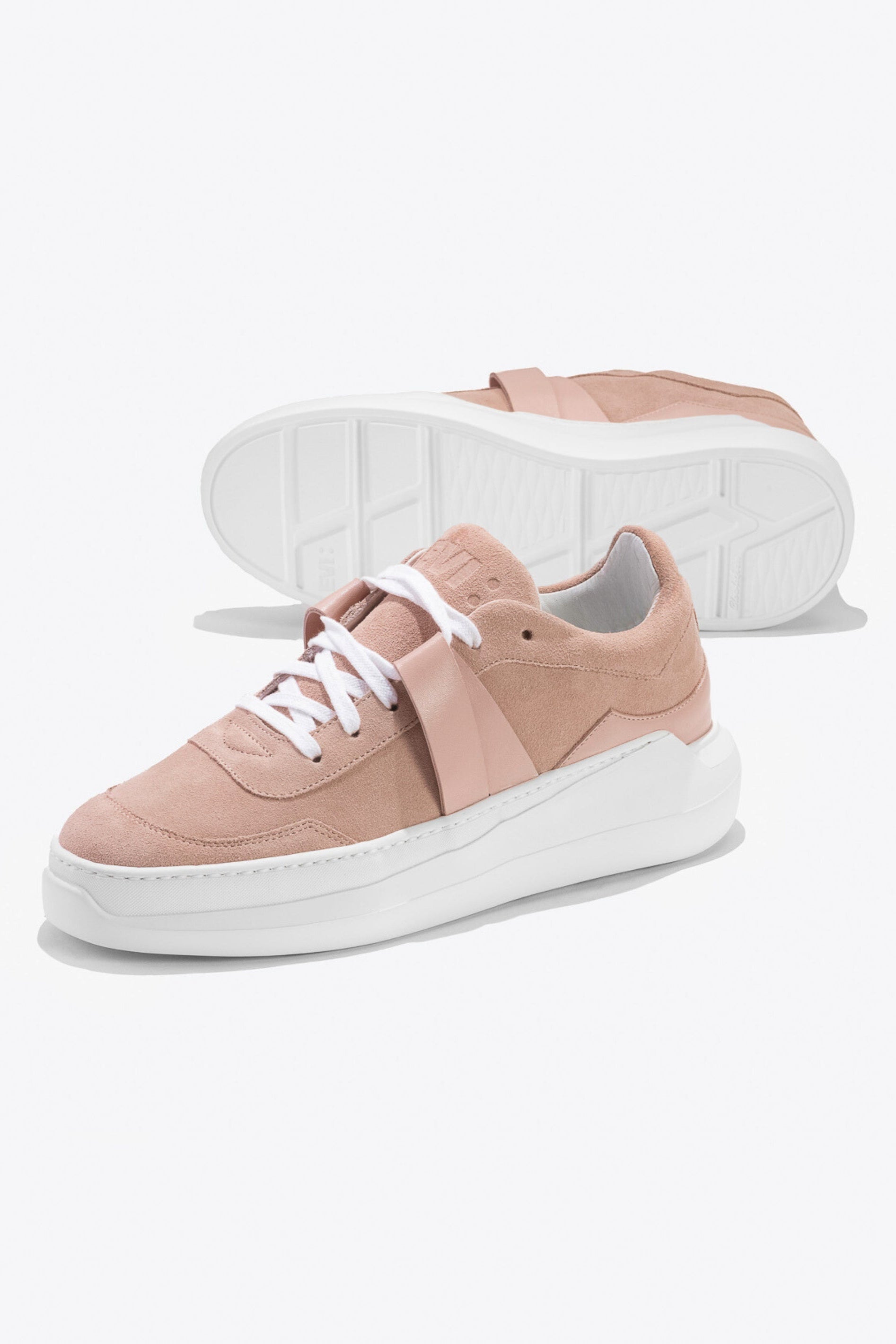 Sneakers artisanales made in france EVI G025 Rose Quartz en cuir velours et cuir nappa rose