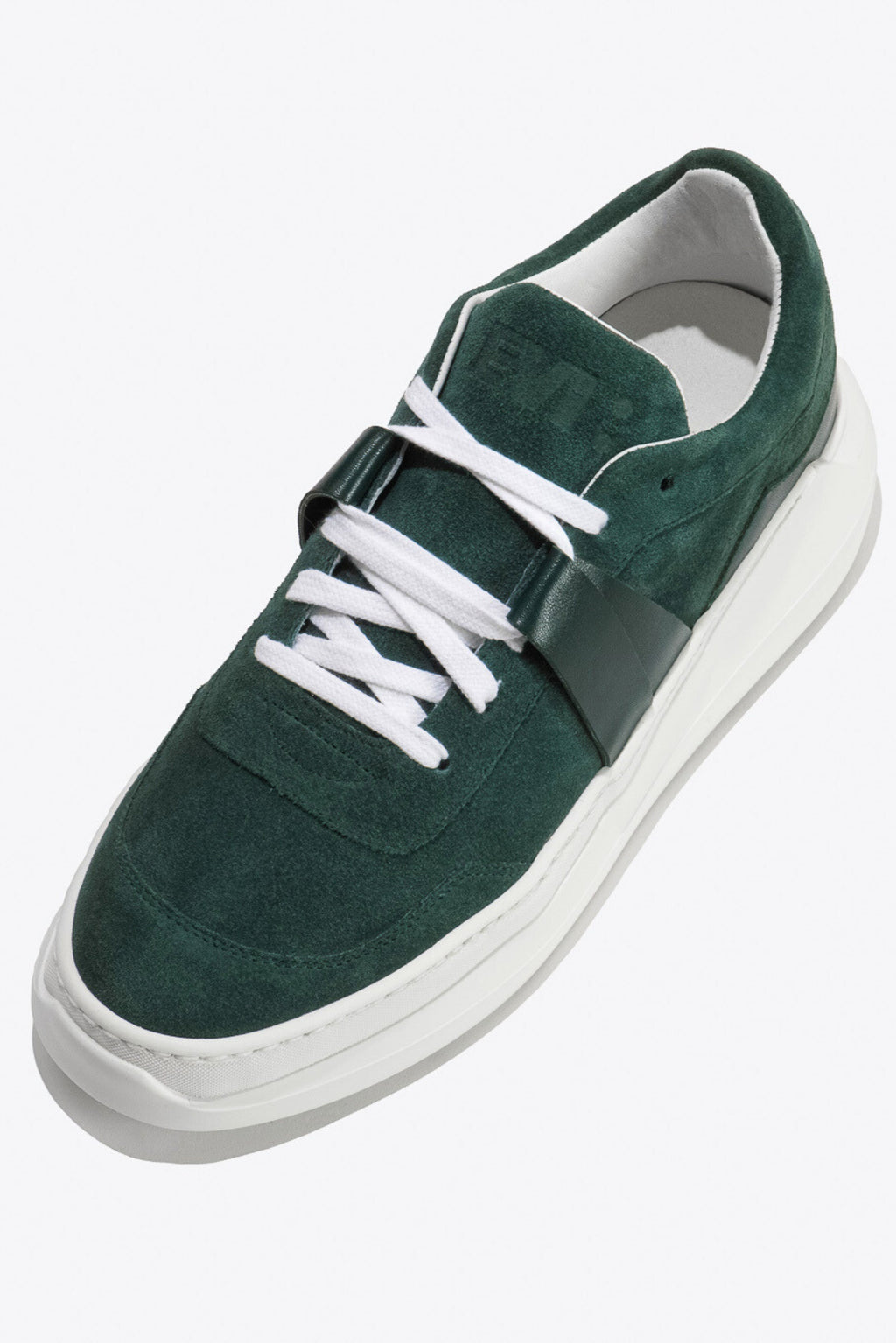 Sneakers artisanales made in france EVI G025 Vert Sylvestre en cuir velours et cuir nappa vert